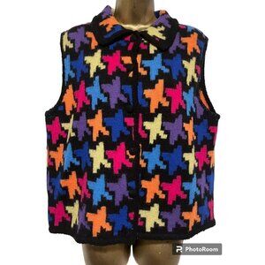 Vintage Wool Sweater Vest XL Cardigan Herringbone Color Block Rainbow Soft Cozy